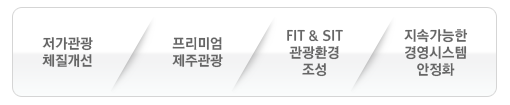 저가관광 체질개선, 프리미엄 제주관광, FIT & SIT 관광환경 조성, 지속가능한 경영시스템 안정화